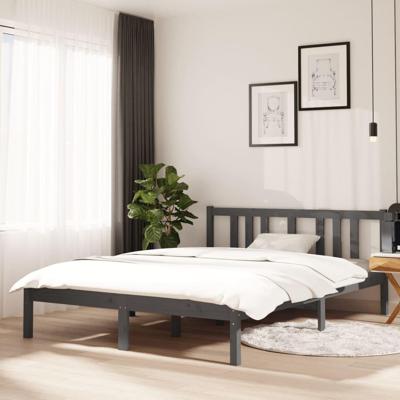Bedframe massief hout grijs 135x190 cm 4FT6 Double Bedframe massief hout grijs 135x190 cm 4FT6 Double