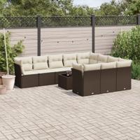 11-delige Loungeset met kussens poly rattan bruin - thumbnail