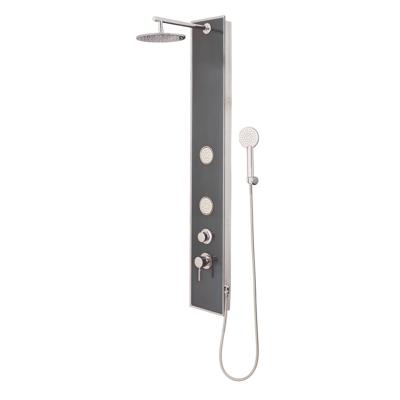 IBIZA glas-douchepaneel met ééngreepsmengkraan, antraciet hoofddouche met antikalk nozzles, Ø ca. 22 cm handdouche met wandhouder, handdouche: Ø ca. 10 cm paneel met veiligheidsglas, maat: (l x