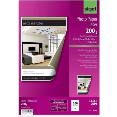 Sigel LP344 Fotopapier DIN A4 200 g/m² 200 vellen Dubbelzijdig bedrukbaar, Hoogglans, Geoptimaliseerd voor laser
