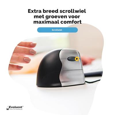 Evoluent VerticalMouse 3 Ergonomische muis USB Optisch Zwart, Zilver 5 Toetsen 2600 dpi Ergonomisch