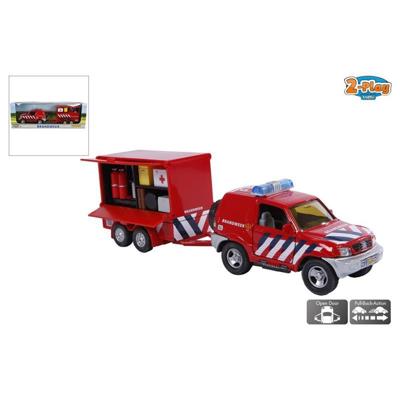 Die cast pull back brandweerauto met aanhangwagen