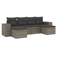 6-delige Loungeset met kussens poly rattan grijs - thumbnail
