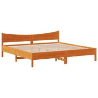 Bedframe met hoofdbord massief grenenhout wasbruin 200x200 cm - thumbnail