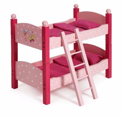 Houten Poppen Stapelbed - Vlinder Roze