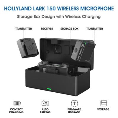 Wireless Lavalier Microphone 2.4G Dual-Channel Hollyland Lark 150 Lapel mic with Charging Case,2&20g Transmitters 5ms Latency &100m DSP with Cameras iPhone Mixer PC for Video Makers