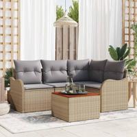 Tuinbankenset met opslag 5 pcs Beige en Licht Grijs poly rattan - thumbnail
