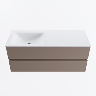 MONDIAZ VICA 120cm badmeubel onderkast Smoke 2 lades. Wastafel CLOUD links zonder kraangat, kleur Talc.