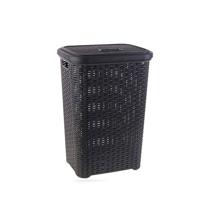 Grote rotan wasmand met deksel van 60 liter in het donkergrijs - Wasmanden - thumbnail