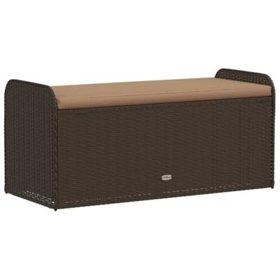 Opbergbankje met kussen 115x51x52 cm poly rattan bruin