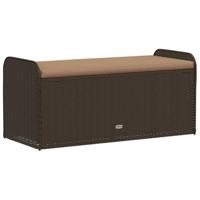 Opbergbankje met kussen 115x51x52 cm poly rattan bruin - thumbnail