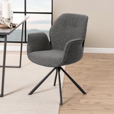 Bendt Draaibare Eetkamerstoel 'Chandler' Bouclé met armleuning, kleur Antraciet