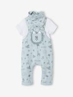 3-delige geboorteset tuinbroek + romper + sjaal blauw - thumbnail
