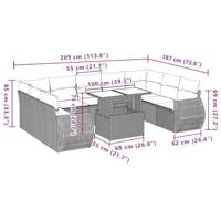 10-delige Loungeset met kussens poly rattan grijs - thumbnail