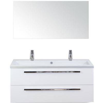 Seville Badmeubelset 120 cm - 2 Laden Wit Hoogglans - Wastafel Djazz Enkel 2 Kraangaten met Spiegel