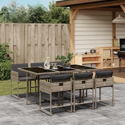 7-delige Tuinset met kussens poly rattan grijs 7-delige Tuinset met kussens poly rattan grijs