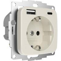 2USB 2U-449382 Geaard stopcontact Aanraakbeveiliging, Met USB-laaduitgang IP20 Crèmewit (glanzend) - thumbnail