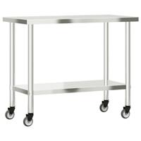 VidaXL Keukenwerktafel met wielen 110x55x85 cm roestvrij staal - thumbnail