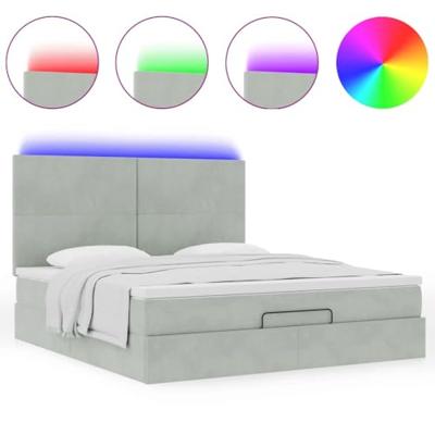 Ottoman bed met matrassen en LED's 160x200cm fluweel lichtgrijs