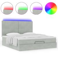 Ottoman bed met matrassen en LED's 160x200cm fluweel lichtgrijs - thumbnail