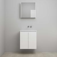 On-Line Badkamermeubelset - 60 cm - Bouwpakket - Greeploos 2 Deuren - Acryl Wastafel - zonder Kraangat - Spiegelkast - Hoogglans Wit - thumbnail