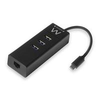 Ewent EW1141 USB-C-hub, 3 poorten USB 3.0 en LAN-adapter 1000 Mbps Gigabit Ethernet RJ45, USB 3.0 hub snelle gegevensoverdracht voor Macbook, Chromebook - thumbnail