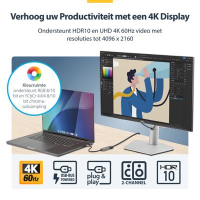 Adapter USB C naar HDMI Startech USBC-HDMI-CDP2HD4K60 4K Ultra HD 60 Hz - thumbnail