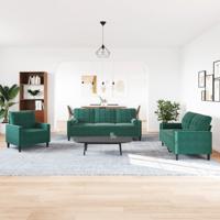 3-delige Loungeset met kussens en bolsters fluweel donkergroen - thumbnail