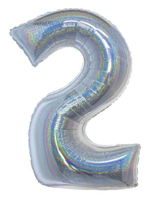 Folieballon Holografisch Zilver Cijfer &apos;2&apos; - 102cm