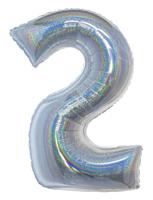 Folieballon Holografisch Zilver Cijfer &apos;2&apos; - 102cm - thumbnail