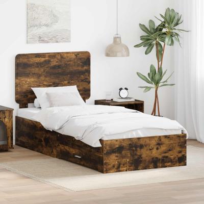 Bedframe met hoofdeinde Gerookt eiken 100 x 200 cm Bewerkt hout