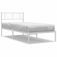 Bedframe met hoofdbord metaal wit 100x200 cm - thumbnail