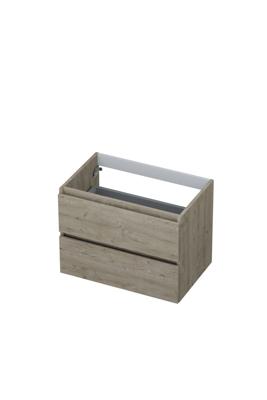 INK - Onderkast 2 Laden Greeploos met Houten Keerlijst - 700x450x520 Mm - Greige Eiken