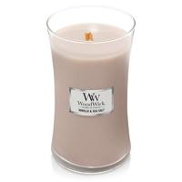 WoodWick Geurkaars Large Vanilla & Sea Salt - 18 cm / ø 10 cm - Geurkaars in Glas - Houten Lont - thumbnail