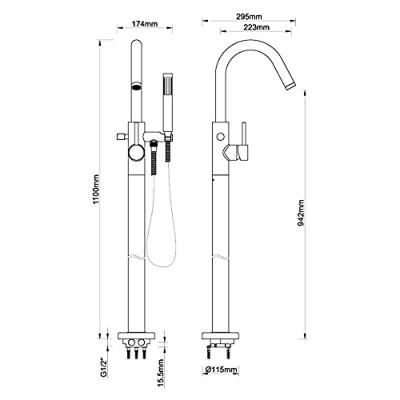 Vrijstaande Badmengkraan Wiesbaden Caral Compleet met Handdouche Geborsteld Koper