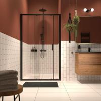 Sealskin Tweedelige schuifdeur in nis helder veiligheidsglas met antikalklaag Inc. 140x200 cm Mat zwart - thumbnail