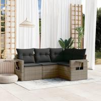 4-delige Loungeset met kussens poly rattan grijs - thumbnail