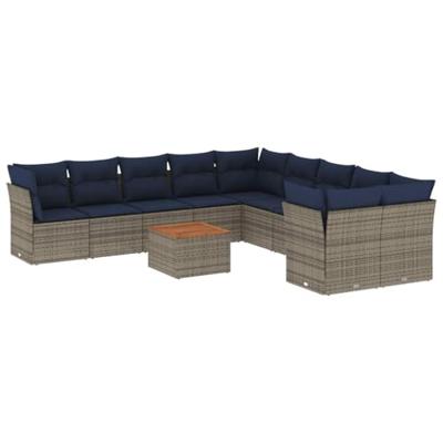 11-delige Loungeset met kussens poly rattan grijs