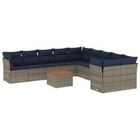 11-delige Loungeset met kussens poly rattan grijs - thumbnail