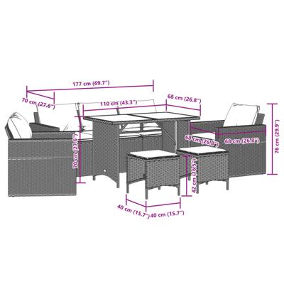 6-delige Loungeset met kussens poly rattan bruin - thumbnail