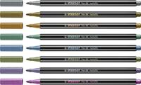 STABILO Pen 68 metallic viltstift, 8 kleuren, metalen doos van 8 stuks - thumbnail
