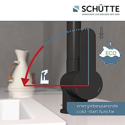 LONDON ééngreepsmengkraan keuken met uittrekbare uitloop, zwart mat uittrekbare hoge uitloop, draaibereik 360° cold-start functie - koud water bij greep in de middelste stand keramische schijven