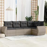 5-delige Loungeset met kussens poly rattan lichtgrijs - thumbnail
