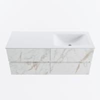 MONDIAZ VICA 120cm badmeubel onderkast Carrara 4 lades. Wastafel CLOUD rechts zonder kraangat, kleur Talc. - thumbnail