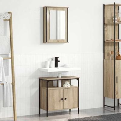 Badkamermeubelset met plank met opslag 2 pcs Bruin Bewerkt hout