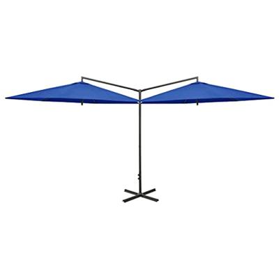 VidaXL Parasol dubbel met stalen paal 600 cm azuurblauw