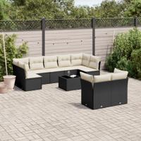 9-delige Loungeset met kussens poly rattan zwart - thumbnail