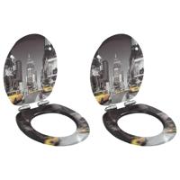 Toiletbrillen 2 st met soft-close deksels MDF New York ontwerp - thumbnail