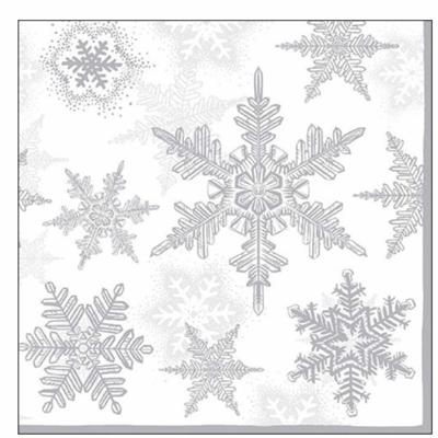 20x Servetten winter sneeuwvlokken thema wit/zilver 33 x 33 cm - Feestservetten 20x Servetten winter sneeuwvlokken thema wit/zilver 33 x 33 cm - Feestservetten