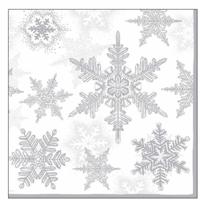 20x Servetten winter sneeuwvlokken thema wit/zilver 33 x 33 cm - Feestservetten - thumbnail